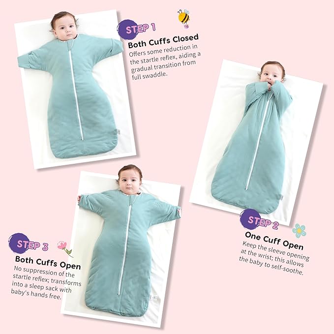 PuppyPaws Baby Sleep Sack 1.5 TOG, Transitional Swaddle with Arms Up Length Sleeves and Mitten Cuffs, Sleep Sack 0-3 Months, Wearable Blanket Baby, 95% Rayon derived from Bamboo, 5% Spandex