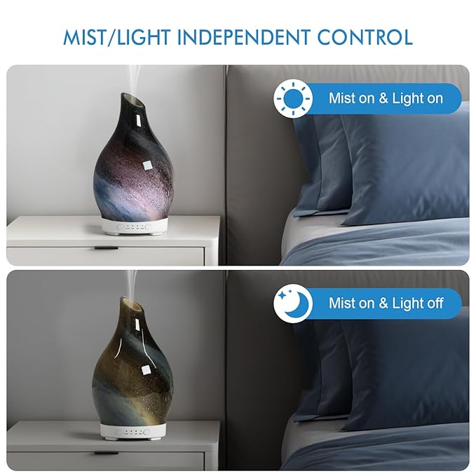 Aromatherapy Diffuser Essential Oil Diffuser - Glass Diffuser Ultrasonic Cool Mist Aroma Diffuser 150ml Scented Oil Diffuser with Auto-Off Protection & 7 Colors Night Light for Home Office Decor&Gift