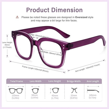 Madison Avenue Oversized Blue Light Blocking Glasses for Women Fashion Blue Light Blockers Anti Eyestrain & UV Protection Computer Eyeglasses (Transparent Purple)
