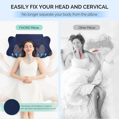 Cervical Pillow for Neck Pain Relief - Cooling Ergonomic Dual-Sided Orthopedic Neck Pillow with Ice Silk Pillowcase, Breathable Memory Foam Contour Pillow for Side, Back, Stomach Sleepers,All Black