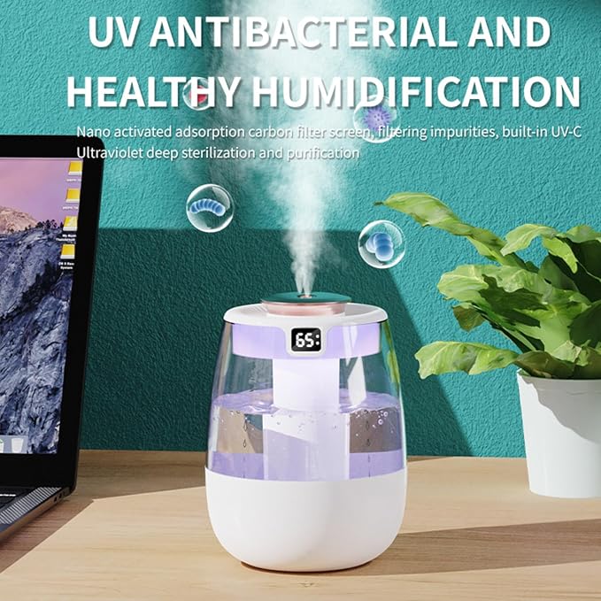 Humidifier for Bedroom,1.8L Cool Mist Humidifier with Night Light, Humidifiers for Home and Plants Baby Room with 20dB Quiet,Waterless Auto-Off