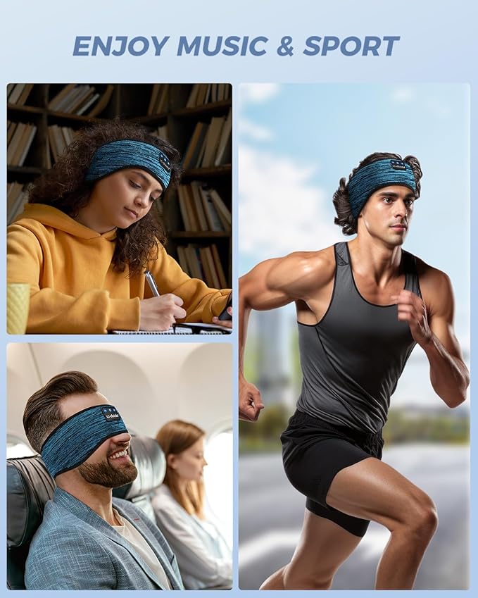 LC-dolida Boho Sleep Headphones Headband, Over Ear Bluetooth Headphones Wireless Womens Headbands, Wireless Earphones Sweat Resistant Band Music Sleeping Eye Mask Earbuds for Sports Unique Gifts