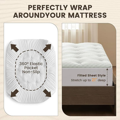 QUIETSEA Reversible RV King Mattress Topper Egg Crate Memory Foam Mattress Topper, Bamboo Viscose Mattress Pad RV King, Noiseless Waterproof Mattress Cover with Deep Pocket up to 21", 72" x 80"