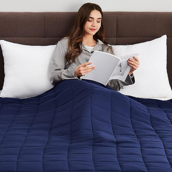CuteKing Weighted Blanket for Adults (12lbs, 48"x72", Navy Blue) Heavy Blanket for 110-130lbs, Weighted Blanket for Cooling & Heating with Premium Glass Beads, Thick Blanket for Adult All-Season
