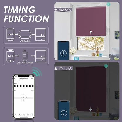 Allesin Motorized Roller Shade Blinds Work with Alexa for Window, 100% Blackout Smart Shades Cordless with Remote Control, Electric Automated Blinds for Window, Customized Size for Smart Home (Purple)