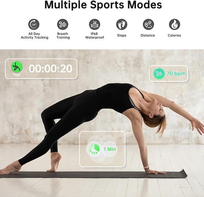 Health Fitness Tracker, Smart Watch with 24/7 Heart Rate and Blood Oxygen Monitor, Sleep Tracker with IP68 Waterproof, Activity Tracker Pedometer Step Counter for Women Men