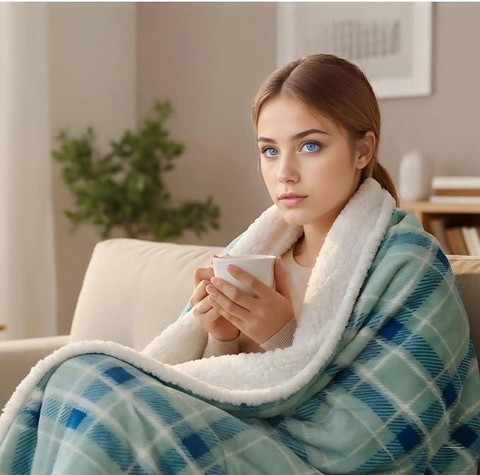 Electric Heated Blanket Full Size 72"x84" - Microplush & Sherpa Fabric Dual-Sided, 9 Heat Settings & 1-10 Hours Auto Off , Cozy Warming Throw for Home, Office, or Bed, Machine Washable，Mint Green