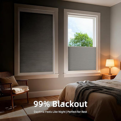 ZSTARR Motorized Skylight Shades Blackout Cellular Honeycomb Electric Blinds with Solar Panel Cordless Rechargeable with Remote for Roof and Slanted Windows Custom Size (BO Printed Greyscale)