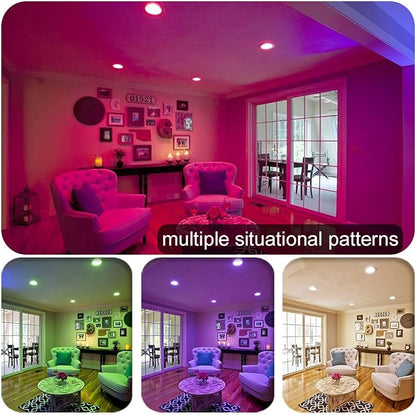 FVTLED Smart Recessed Ceiling Light 4 Inch Kit - 9W RGBWC Color Changing Bluetooth WiFi Recessed Downlights, Dimmable 2700K-6500K LED Can Lights with Remote & Smart Bridge - 10 Pack