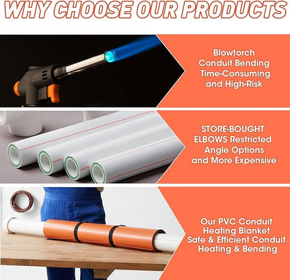 PVC Heating Blanket for Conduit Bender, Pipe Heater with Overheat Protection & Fixing Strap, Fast Heating in 3 Mins, Durable for Easy Pipe Bending 120V/200W (3-1/2" to 4")