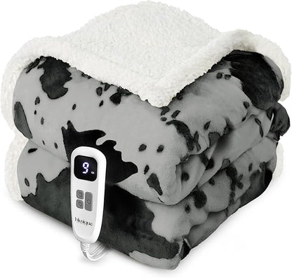 Heated Blanket Throw Blanket - Fast Heating Electric Blanket, Soft Flannel Heated Throw with 4 Time Settings,10 Heating Settings, Warm Gifts for Women & Mom & Grandma(50"x60"Cow Print Grey)
