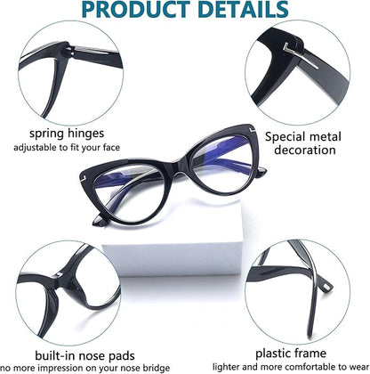 6 Pack Fashion Cat Eye Reading Glasses for Women Blue Light Blocking Oversized Spring Hinges Computer Readers