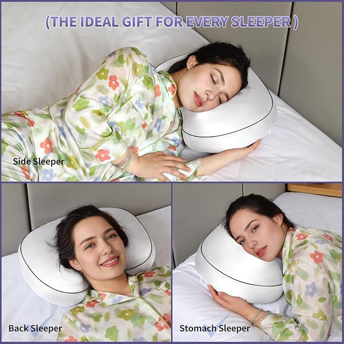 White Ear Piercing Pillow - Side Sleeper Support with 3.5" Ear Hole Relief, Hypoallergenic Orthopedic Pillow for Healing Piercings