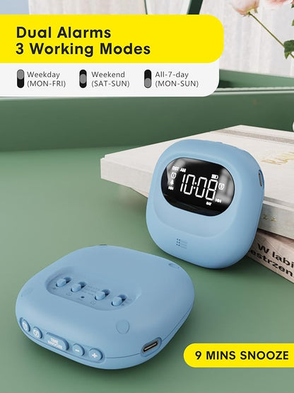 ROCAM Rechargeable Vibrating Alarm Clock Bed Shaker, 3000mAh Portable Travel Clock Under Pillow for Teens, Deaf People, Heavy Sleepers, Adults – 160-Day Standby, Great for Bedroom or Dorm Use, Blue
