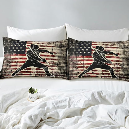 Manfei Fencing Fitted Sheet Twin Size, American Flag Fencer Bedding Set 2pcs, Sword Fighting Sports Theme Bed Cover with 1 Pillowcase, Kids Boys Teens Room Decor, Soft Bedding(No Top Sheet)