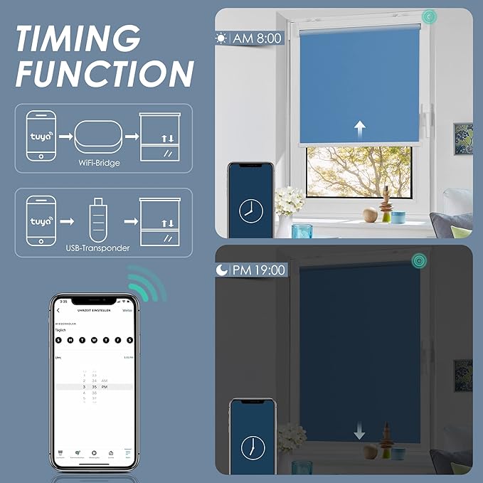 Allesin Motorized Roller Shade Work with Alexa for Window, 100% Blackout Smart Shades Cordless with Remote Control, Electric Automated Blinds for Window, Customized Size for Smart Home (Sea Blue)