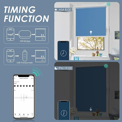 Allesin Motorized Roller Shade Work with Alexa for Window, 100% Blackout Smart Shades Cordless with Remote Control, Electric Automated Blinds for Window, Customized Size for Smart Home (Sea Blue)