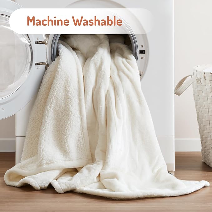 Degrees of Comfort Electric Blanket Twin Size - Soft Sherpa Flannel Heated Blankets - 6 Heat Settings, 10-Hour Auto Shut-Off, Overheat Protection, Etl Certified - 62x84'', Ivory