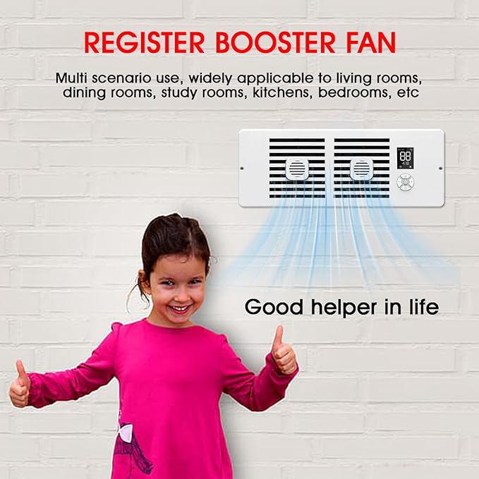 Register Booster Fan Fits 4" x 12" Register Holes, 10-Speed Smart Thermostat AC Vent Fan with Timer Setting and Aroma Function, Air Vents Fans & Heating for Wal