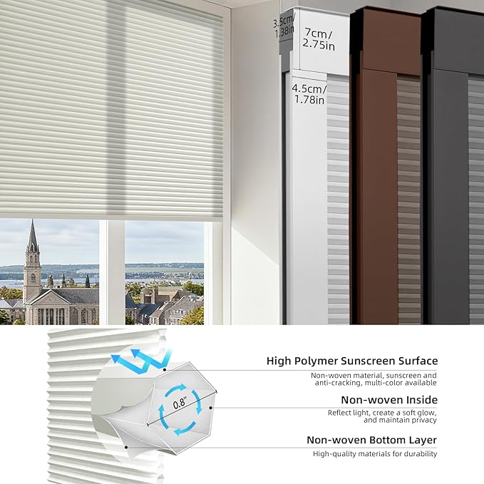 ZSTARR Motorized Skylight Shades Blackout Cellular Honeycomb Electric Blinds with Solar Panel Cordless Rechargeable with Remote for Roof and Slanted Windows Custom Size (LF Printed Milky Grey)