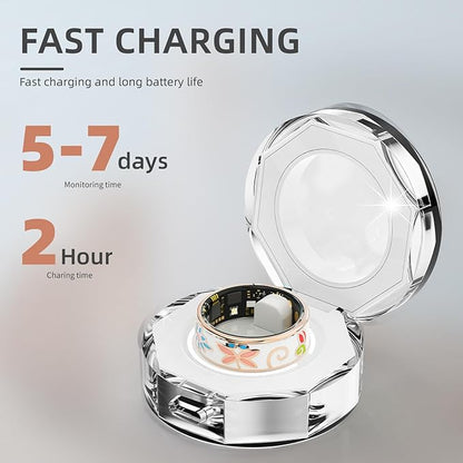 Vintage Smart Ring for Women and Men, Fitness Tracker with Heart Rate Monitor, Sleep Tracker, 8 Sport Modes, Step Counter, IP68 Waterproof, 5-Day Battery, Crystal Magnetic Charging Case