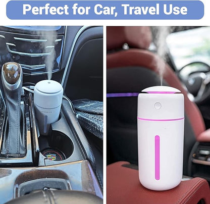 Personal Ultrasonic Cool Mist Humidifier for Car Bedroom Office, Portable Rechargeable Travel Humidifier for Car & Desk, with 7 Color Lights, Battery Powered