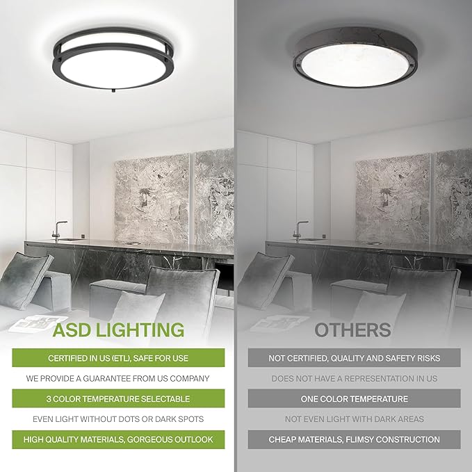 ASD LED 18" Round Flush Mount Lighting, Close to Ceiling Light Fixture | 3CCT, Dimmable, Energy Star, ETL Listed | 28W 2230LM 3000-5000K 120V | Low Profile Double Ring Lamp | Dark Bronze, 2 Pack