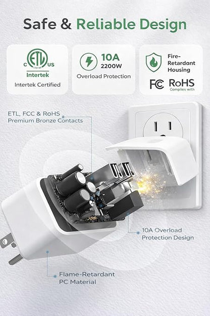 Compact Smart Plug, Works with Alexa & Google Assistant, Smart Life App & Voice Control, Energy Monitoring, Timer Scheduling, No Hub Required, App Remote Control, 2.4 GHz WiFi Outlet, 4-Pack