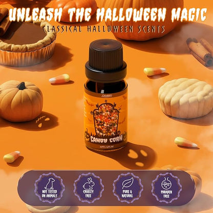 SALUBRITO Halloween Fragrance Oils Set, Funny Essential Oils Gift Set for Diffuser, Candle, Soap Making Scents, Pumpkin Pie, Spiced Cider, Caramel Apples, Candy Corn, Snickerdoodle, Witch's Brew