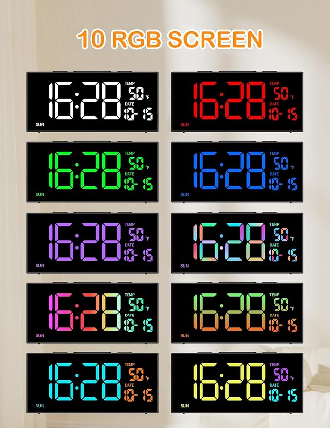 Netzu Projection Clock for Bedroom Ceiling, Alarm Clocks with 180° Rotatable Projector, Date Temperature and Weekday, Manual DST, 5 Brightness, 10 Ringtones, 4 Volumes and Snooze (RGB)