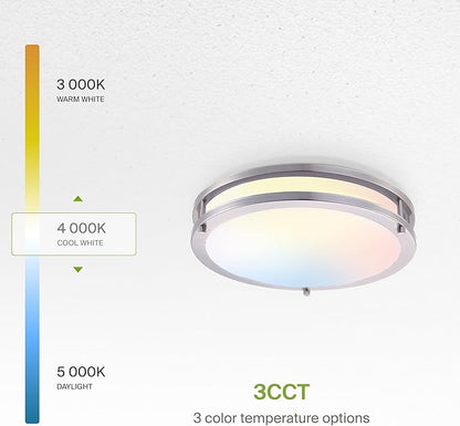 ASD LED 14" Round Flush Mount Lighting, Close to Ceiling Light Fixture | 3CCT, Dimmable, Energy Star, ETL Listed | 21W 1725LM 3000-5000K 100-277V | Low Profile Double Ring Lamp | Nickel, 4 Pack