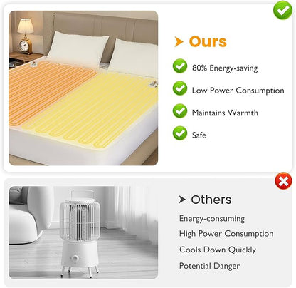 Electric Heated Mattress, Bed Mattress Pad with Dual Controller, Full Bed Warmer with 12-Hour Timer & 10 Heat Settings, Machine Washable, 78" x 80",White, King