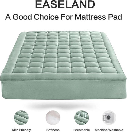 EASELAND Twin XL Mattress Pad Pillow Top Mattress Cover Quilted Fitted Mattress Protector Extra Long 8-21" Deep Pocket Cooling Mattress Topper (39x80 Inches, Pale Aqua)
