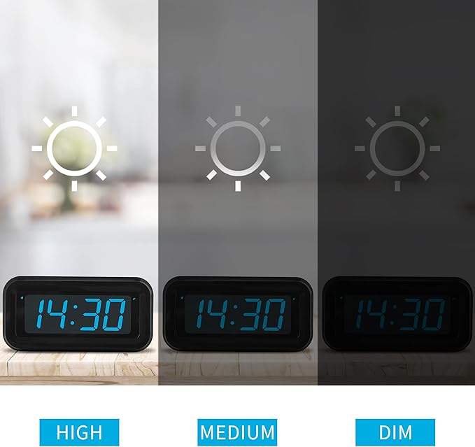 KWANWA Alarm Clock, Digital Clock, Constantly 1.2'' LED Blue Digits Display, Battery Powered, Snooze, Small Wall Clock, Desk Clock, Clock for Bedroom, Alarm Clock for Heavy Sleepers