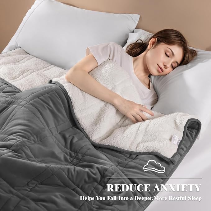 LBRO2M Sherpa Weighted Blanket 15 lbs, Heavy Blanket Sherpa Flannel with Glass Beads, Soft Thick Comfort Blankets for Adults,Bed Heavy Blanket 60 X 80 Inches, Dark Gray