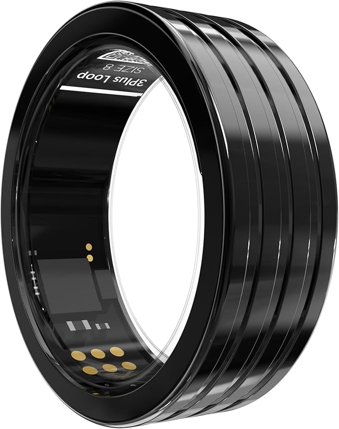 3Plus Loop - Smart Ring - Titanium - No App Subscription - Meditation Coach - Sleep Tracking - Heart Rate - Fitness w/Assisted GPS - Swim 5ATM - Up to 4 Days of Battery Life (Black, US 10)