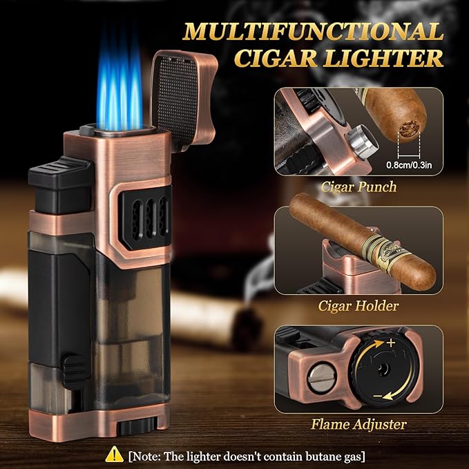Travel Cigar Humidor Set with Torch Lighter, Ashtray, Holder, Humidifier & Hygrometer, Portable Travel Cigar Case with Cigar Accessories for Men Gift, Butane not included