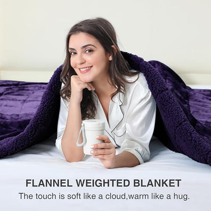 Aemicion Weighted Blanket for Adults,Fluffy Soft Sherpa Heavy Weighted Blanket 15lbs Twin 48 x 72in,Ultra Fuzzy Throw Blanket with Soft Plush Flannel Top,Purple on Both Sides