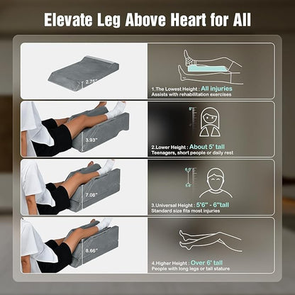 LightEase Adjustable Leg Pillow, Leg Elevation Pillows for After Surgery, Memory Foam Knee Hip Ankle Support for Pain Relief, Recovery, Blood Circulation, Swelling, Injury, Rest
