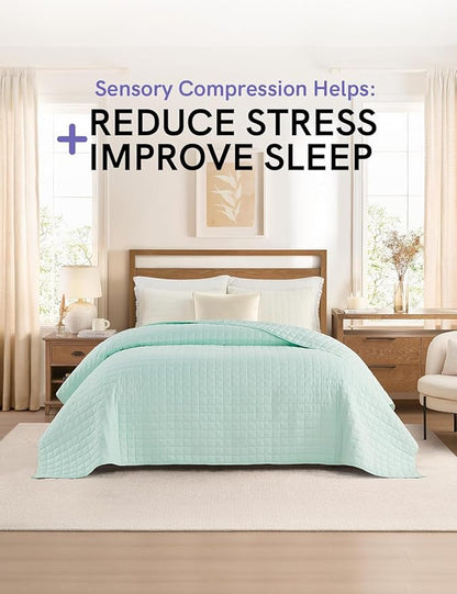 YnM King Size Weighted Blanket for Adults (88x104 Inches, 40 Pounds, Mint Green), Exclusive Smallest Compartments with Glass Beads, Heavy Bed Blanket for Two Persons of 240~390lbs on Queen or King Bed