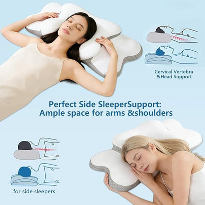 Ergonomic Pillow for Sleep Apnea, Neck Pain, and Snoring Relief | Cervical Neck Pillow for Side Sleepers | Orthopedic Memory Foam with Ergonomic Support, White, Large