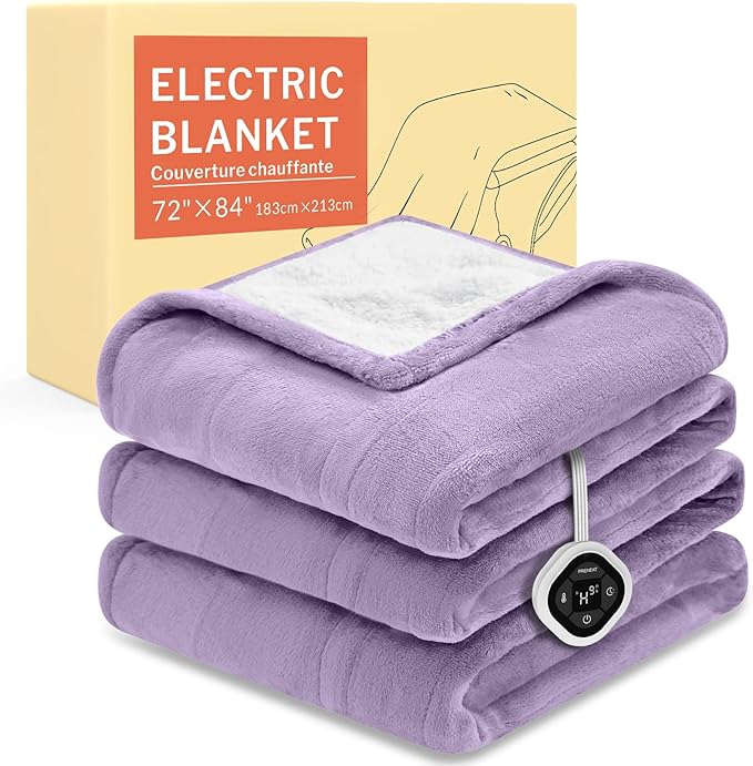 HOMLYNS LuxeHeat Heated Blanket Electric Blanket Full Size, Soft Flannel Sherpa Heating Blanket with 10 Heat Settings, 1-10 hrs Timer Auto Shut Off (72x84 inches, Purple)