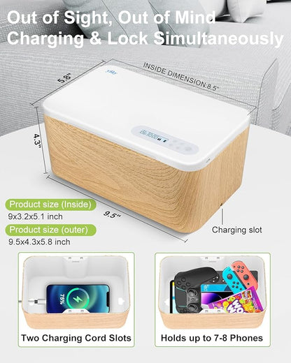 ySky Phone Lock Box with Timer,Safe Timed Lock Box Unplug from Phones,Video Games,Social Media,Snacks&Cravings,SelfControl Storage Box for 8.5 inch iPad,Time Locker Box(woodgrain)