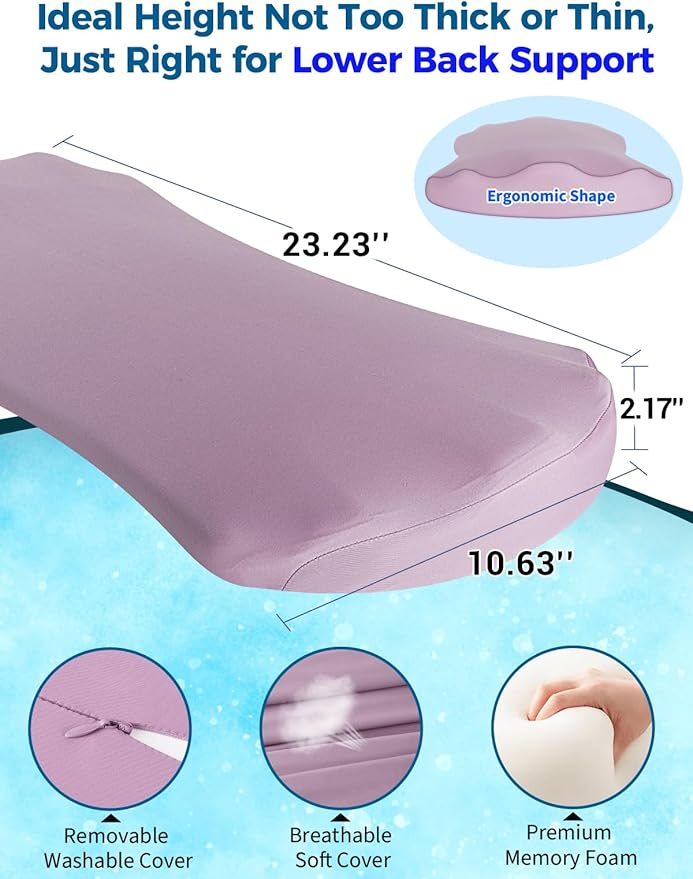 Lumbar Support Pillow for Bed – Memory Foam Lower Back Pain Relief Pillow for Sleeping, Ergonomic Lumbar Pillow for Side & Back Sleepers, Sciatica & Hip Pain Relief, Washable Cooling Cover