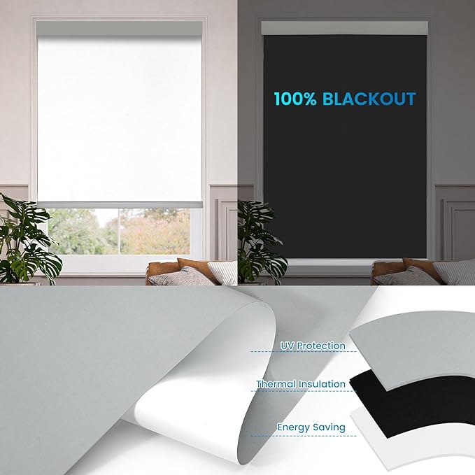 Motorized Blackout Roller Shades – Custom Smart Blinds with Remote Control, 25 Colors & Sizes, Rechargeable Battery or Plug-in, Tuya WiFi Optional, Home & Office Window Shades (Parchment White/CH9440)