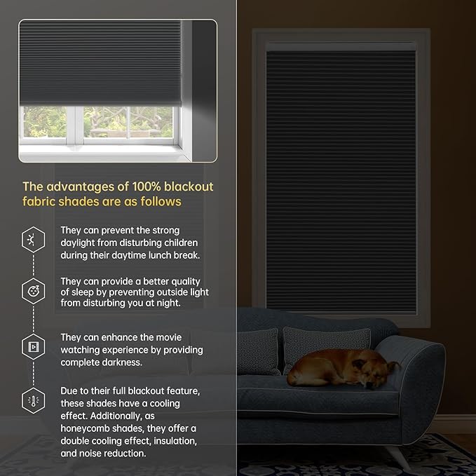 CINONEKO No Drill Motorized Cellular Shades with Remote,Cordless Smart Honeycomb Blinds,【Free Solar Panel】 Blackout Electric Blinds, No Tools No Drilling Honeycomb Shades,Gray 23x64