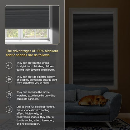 CINONEKO No Drill Motorized Cellular Shades with Remote,Cordless Smart Honeycomb Blinds,【Free Solar Panel】 Blackout Electric Blinds, No Tools No Drilling Honeycomb Shades,Gray 23x64