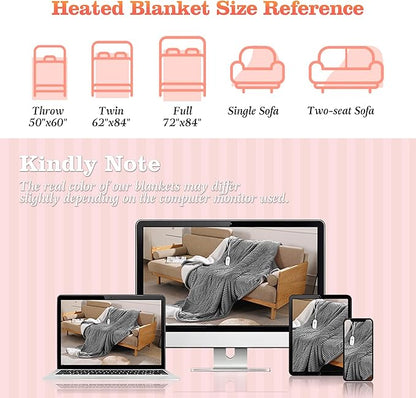 Electric Blanket Twin Size Heated Blanket - 62x84 inch Heating Blanket Twin with 5 Heat Levels & 10 Hours Auto-off, Cozy Flannel and Sherpa Fleece Heated Blankets Machine-washable, Warming Gift (Grey)