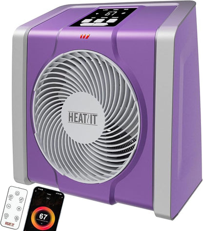 HEATIT Space Heater with Remote for Indoor, Digital Display with Thermostat，Containing Plasma & Ozone, 1-12H Timer,1500W/750W, Electric Space Heater for Office, Bedroom,Violet,10.6"Dx7.0"W x 11.8"H