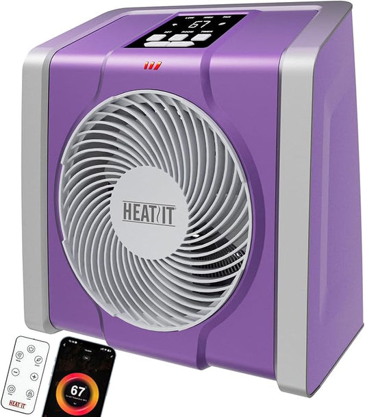 HEATIT Space Heater with Remote for Indoor, Digital Display with Thermostat，Containing Plasma & Ozone, 1-12H Timer,1500W/750W, Electric Space Heater for Office, Bedroom,Violet,10.6"Dx7.0"W x 11.8"H